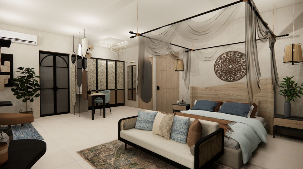 Spacious lounge with premium materials